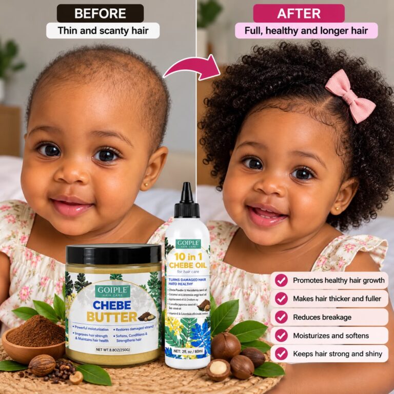Illustration: baby hair before and after using Goiple Chebe Butter and Oil