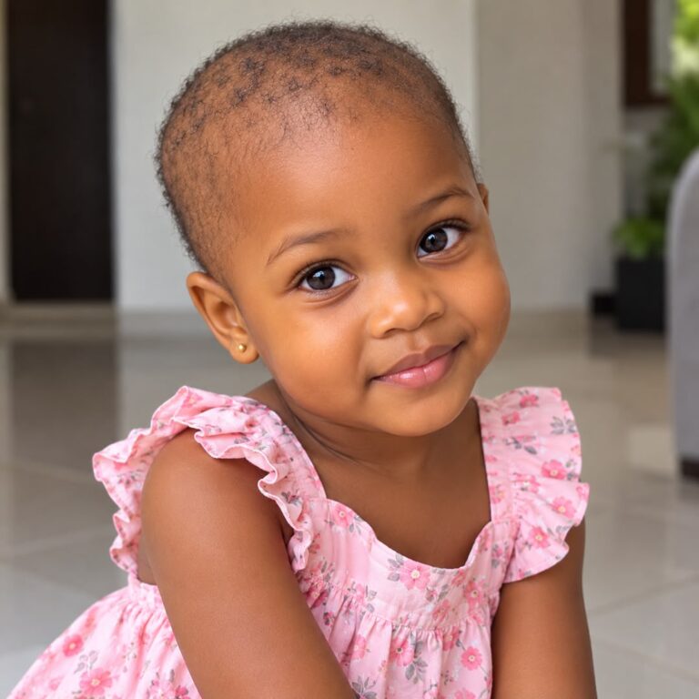Illustration: toddler with scanty hair before Goiple Chebe